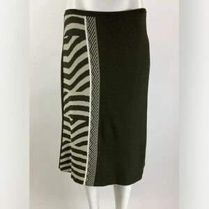 Gispa Sz L Knit Geometric Print Below Knee Skirt Green Viscose Pull On Style